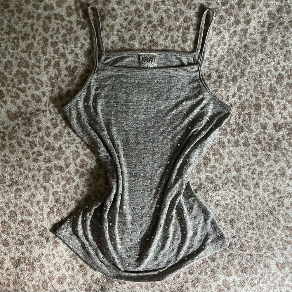 Vocal Gray Bling Sequin Fitted Camisole